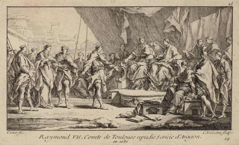 Raymond VII, grev av Toulouse, avviser sin kone, Sancha av Aragon av Charles Nicolas II Cochin
