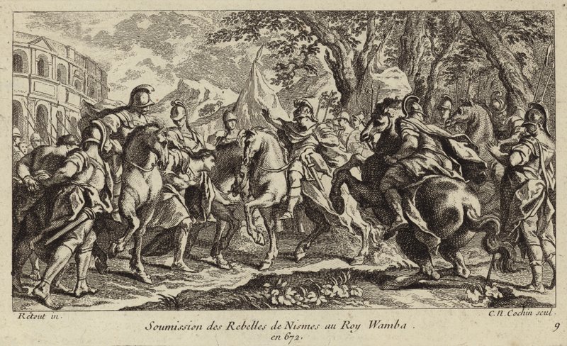 Underkastelse av opprørerne i Nimes til Wamba, kongen av vestgotene, 672 av Charles Nicolas II Cochin