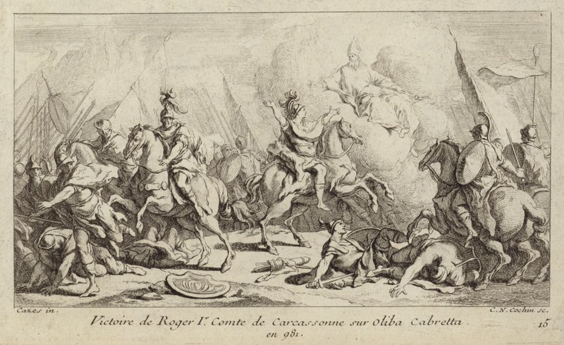 Seier til Roger I, grev av Carcassonne, over Oliba Cabreta, 981 (gravering) av Charles Nicolas II Cochin