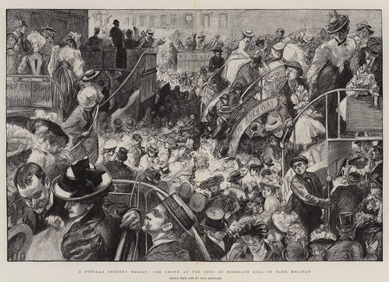 Et populært Cockney-feriested, folkemengden ved foten av Highgate Hill på helligdager av Charles Paul Renouard