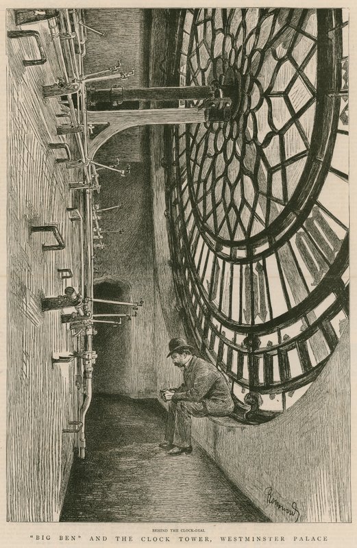 Bak urskiven, Big Ben og klokketårnet, Westminster Palace av Charles Paul Renouard