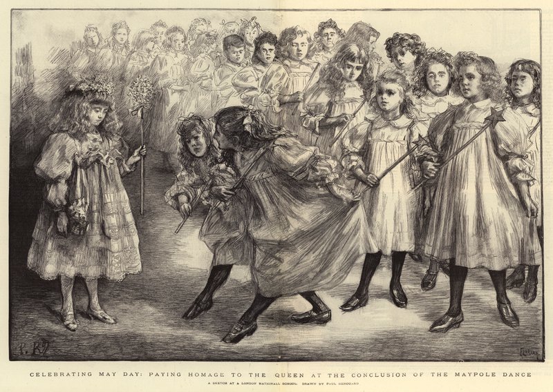 Feirer 1. mai, hyller dronningen ved avslutningen av Maypole Dance av Charles Paul Renouard
