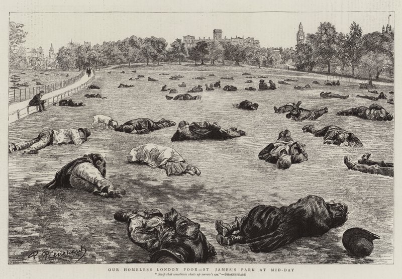 Vår hjemløse London Poor, St James's Park midt på dagen av Charles Paul Renouard