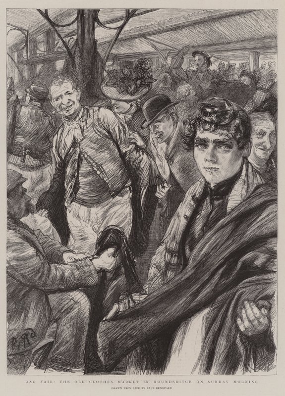 Rag Fair, det gamle klesmarkedet i Houndsditch søndag morgen av Charles Paul Renouard