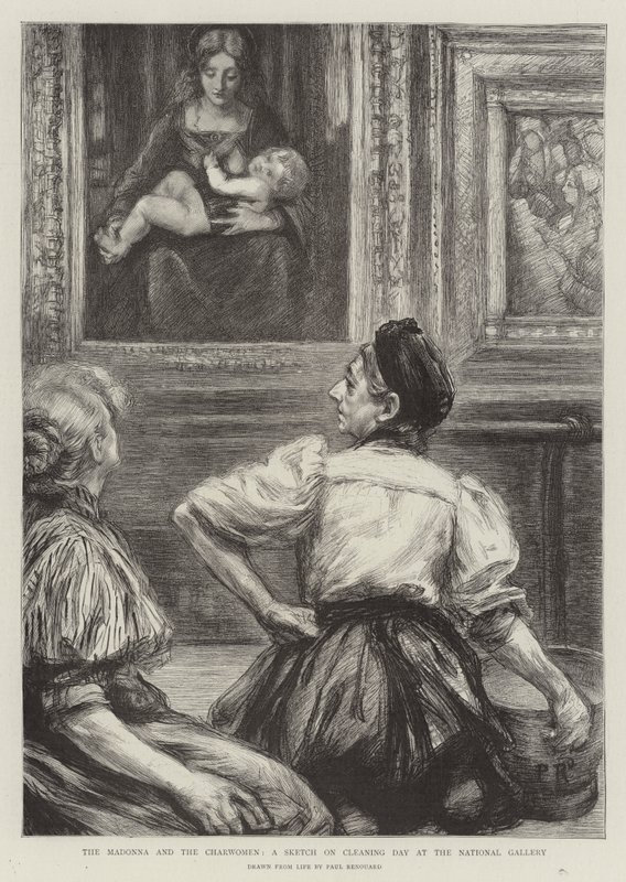 The Madonna and the Charwomen, en skisse på rengjøringsdagen på Nasjonalgalleriet av Charles Paul Renouard