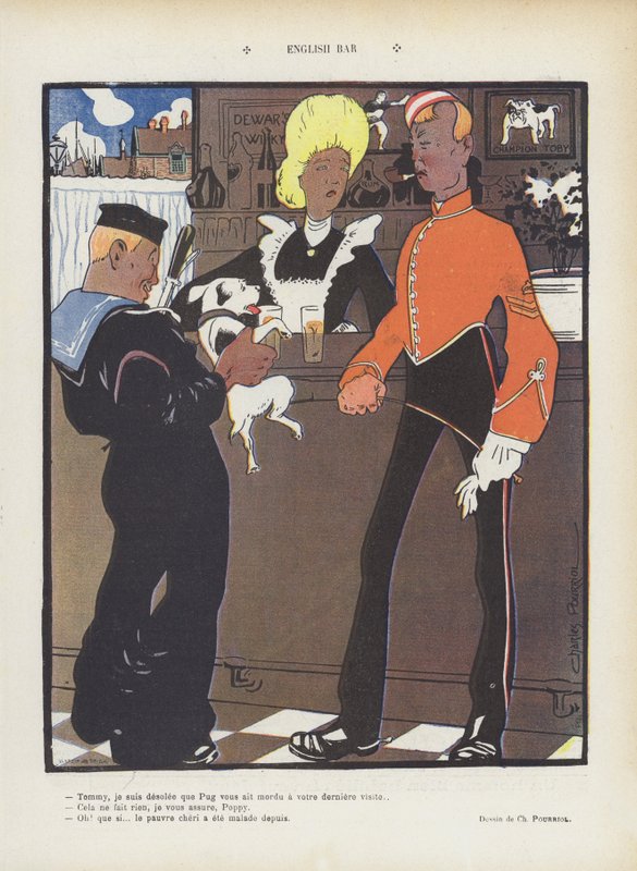 Engelsk bar. Illustrasjon for Le Rire (farge litho) av Charles Pourriol