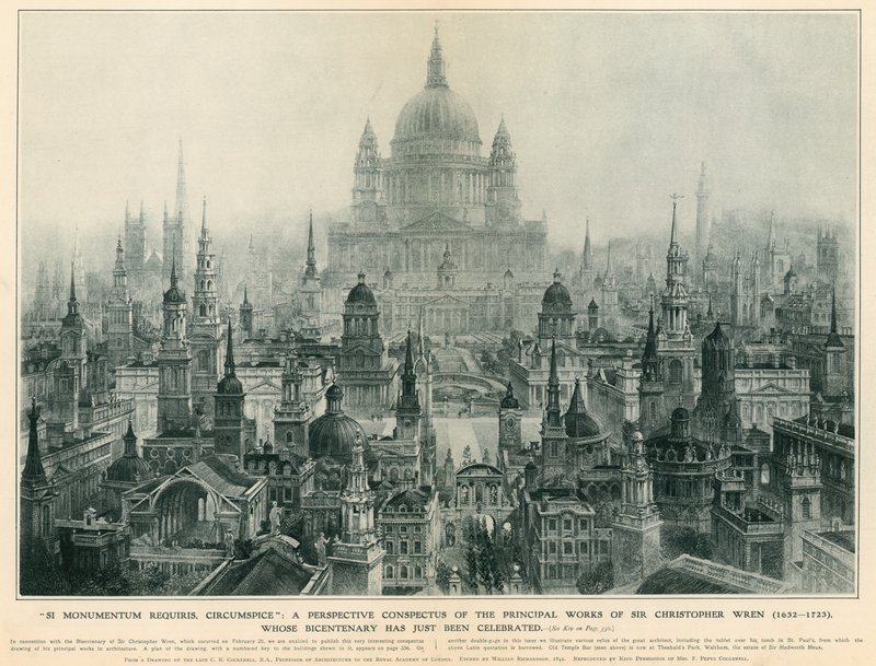 Et perspektivkonspektus av de viktigste verkene til Sir Christopher Wren av Charles Robert Cockerell
