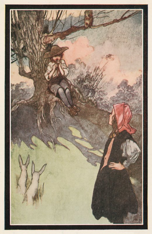 En gutt satt under et tre og lekte på et grovt trerør av Charles Robinson
