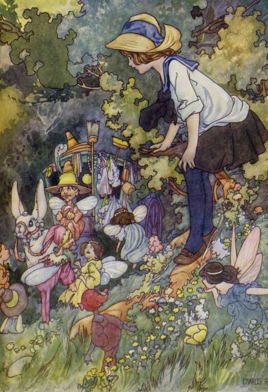 Et kikk inn i eventyrlandet (farge litho) av Charles Robinson