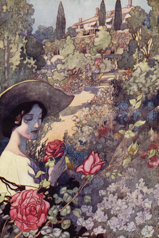 Vår sentimentale hage: Sommer (farge litho) av Charles Robinson