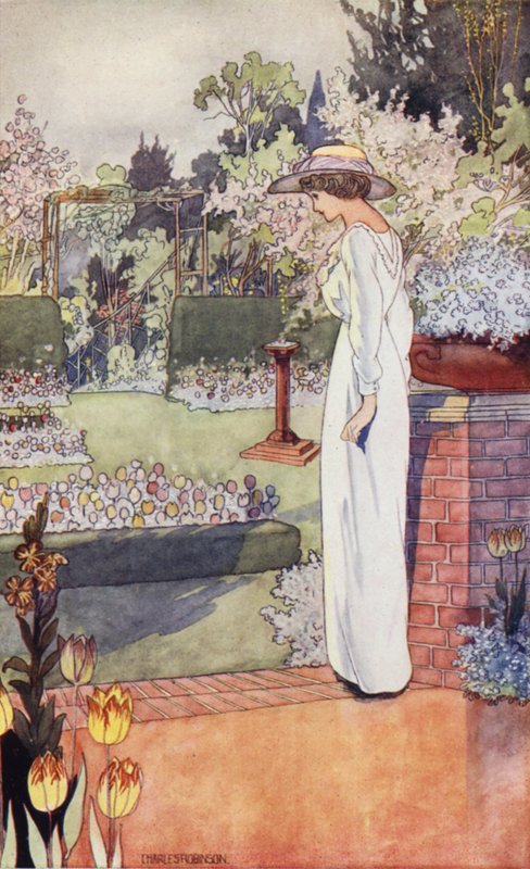 Vår sentimentale hage: Den nederlandske hagen (litho-farge) av Charles Robinson