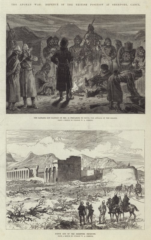 Den afghanske krigen, forsvar av den britiske posisjonen i Sherpore, Cabul av Sir John Charles Robinson