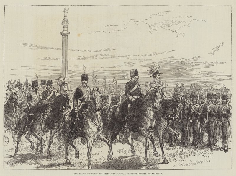 Prinsen av Wales gjennomgår Norfolk Artillery Militia ved Yarmouth av Sir John Charles Robinson
