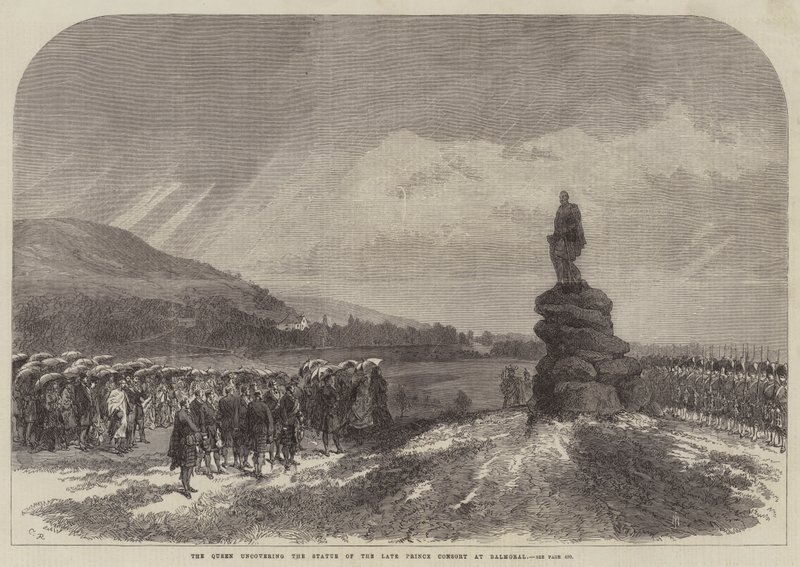 Dronningen avdekker statuen av den avdøde prinsgemalen på Balmoral av Sir John Charles Robinson