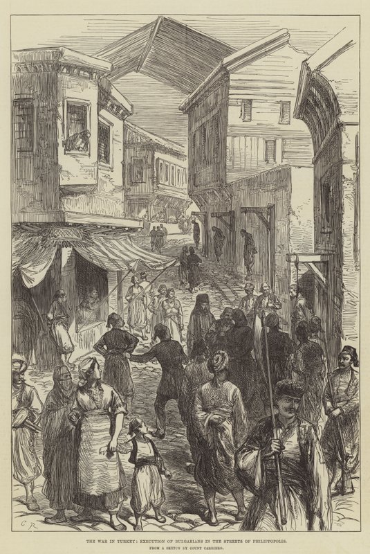 Krigen i Tyrkia, henrettelse av bulgarere i Philippopolis gater av Sir John Charles Robinson