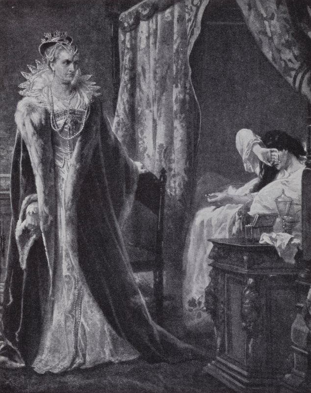 Grevinne av Nottingham returnerte jarlen av Essex sin ring til dronning Elizabeth I, men for sent til å redde ham fra henrettelse (litho) av Charles Soubre