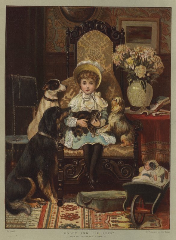 Doddy og kjæledyrene hennes (chromolitho) av Charles Trevor Garland