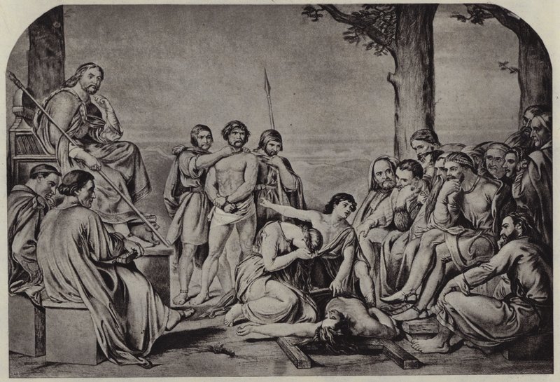 Saksøkers anke ved første rettssak av jury (litho) av Charles West (after) Cope