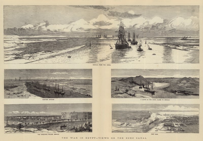 Krigen i Egypt, utsikt over Suez-kanalen av Charles William Wyllie