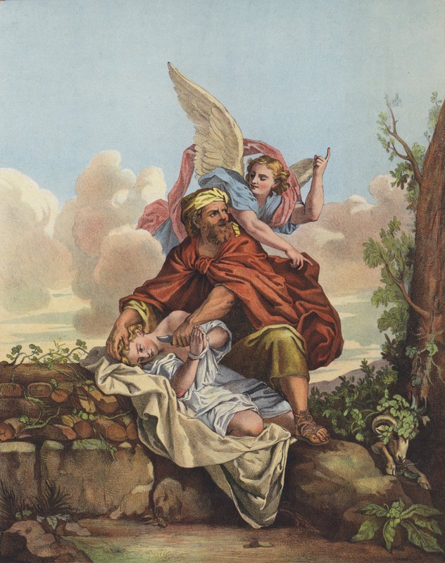 Engelen grep inn for å stoppe Abraham fra å ofre sønnen sin Isak av Charles after Le Brun