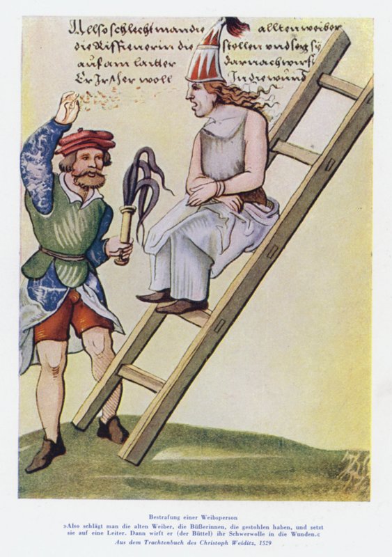 Straff av en kvinne på 1500-tallet (farge litho) av Christof (after) Weiditz