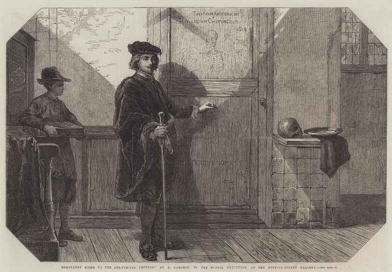 Rembrandt går til gravering av anatomisk foredrag av Christoffel Bisschop