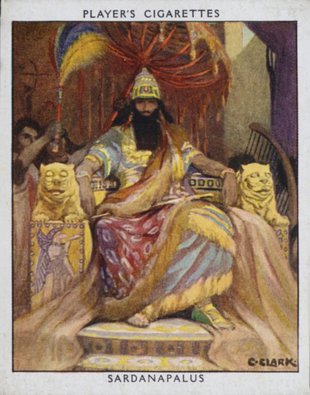 Sardanapalus (farge litho) av Christopher (after) Clark