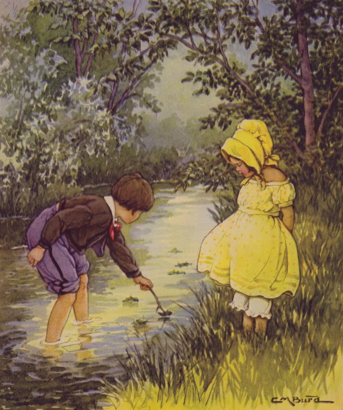 Et barns hage med vers: Hvor går båtene? (farge litho) av Clara Miller Burd