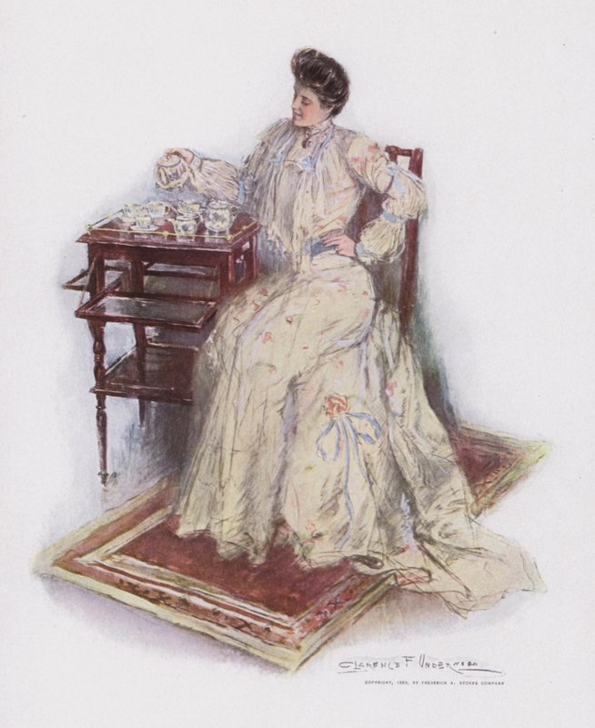 Over tekoppene (farge litho) av Clarence F. Underwood