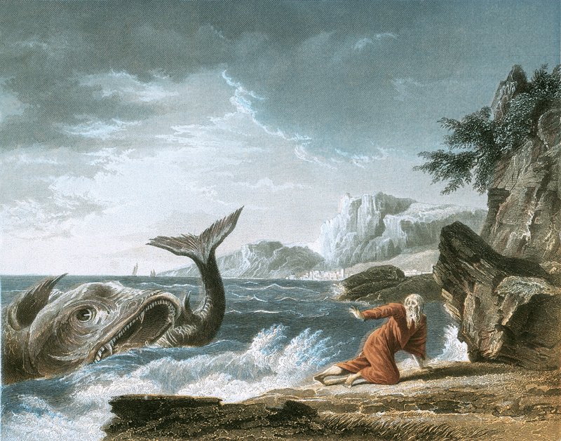 Jona har blitt kastet opp av hvalen på tørt land av Claude Joseph Vernet