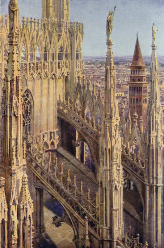 En fløy av Duomo og Tower of St Gottardo, Milano av Commendator Formilli