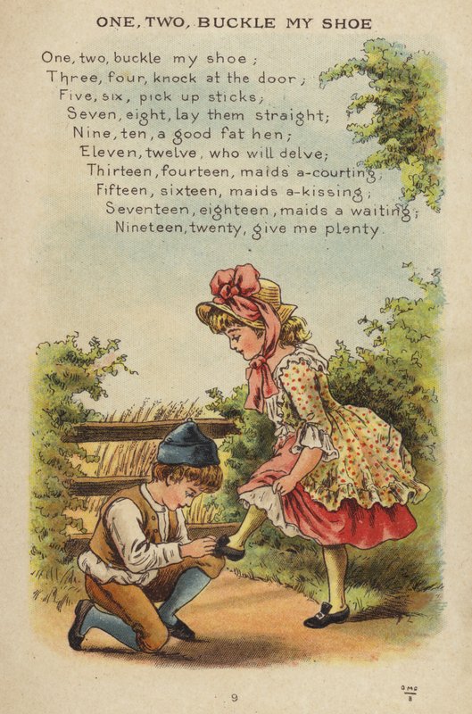 Barnerim: One, Two, Buckle My Shoe (chromolitho) av Constance Haslewood