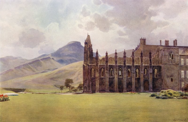 Abbey Church, eller Chapel Royal, i Holyrood Gardens (farge litho) av Cyril Ward