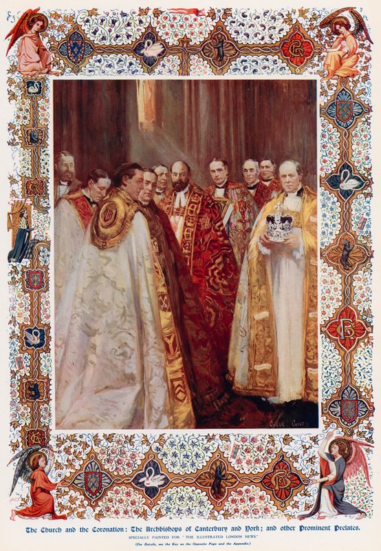 Erkebiskopene av Canterbury og York, og andre fremtredende prelater (farge litho) av Cyrus (after) Cuneo