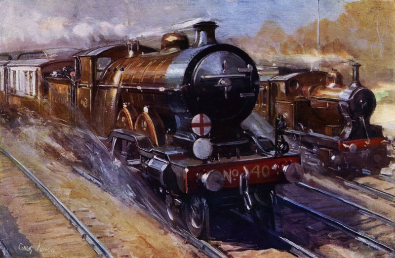 The Southern Belle frakter Pullman-vogner på London, Brighton og South Coast Railways ekspresstjeneste fra London til Brighton (farge litho) av Cyrus (after) Cuneo
