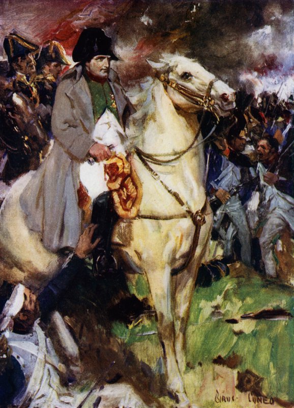 Napoleon ved Waterloo (farge litho) av Cyrus Cuneo