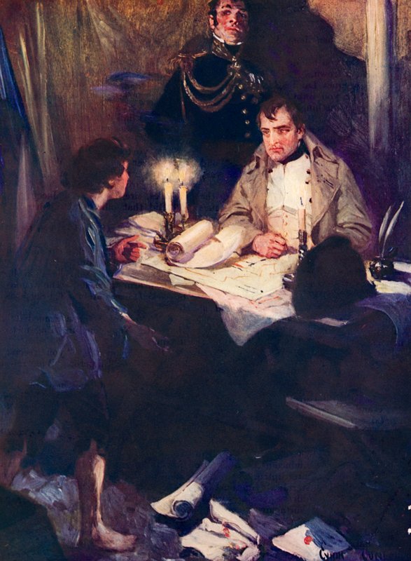 Ung gutt nærmer seg Napoleon med kritisk militær etterretning av Cyrus Cuneo