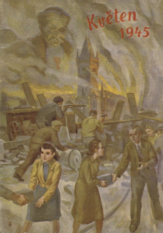 Folk i Praha hjelper hverandre og kjemper i mai 1945. av Czech School