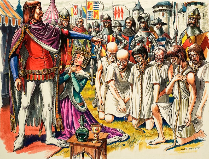 Borgere av Calais og kong Edward III av England i 1347 (gouache på papir) av Dan Escott