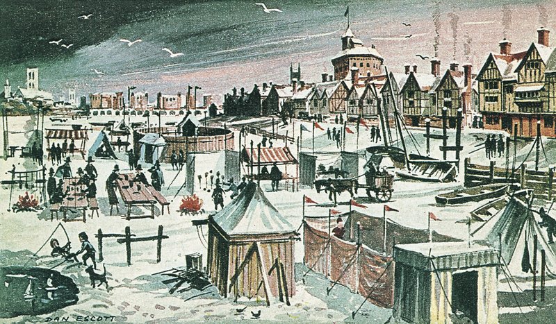 Frostmesse på Themsen (fargelitografi) av Dan Escott