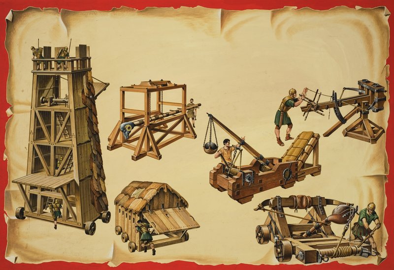 Beleiringsmaskineri (gouache på papir) av Dan Escott