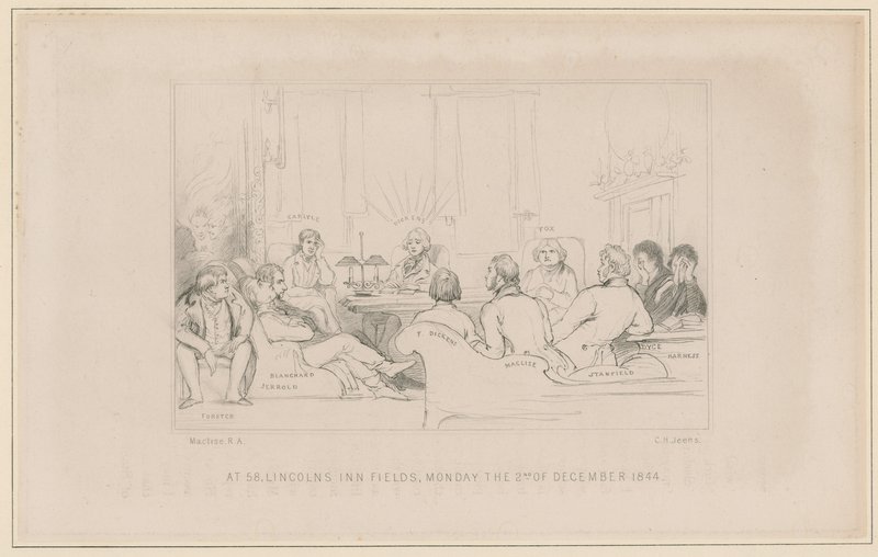 Klubbmedlemmer på Lincoln#39;s Inn Fields 58, mandag 2. desember 1844 (gravering) av Daniel (1806-70) Maclise