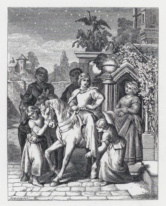 Illustrasjon for Tennysons dikt, The Princess (gravering) av Daniel (after) Maclise
