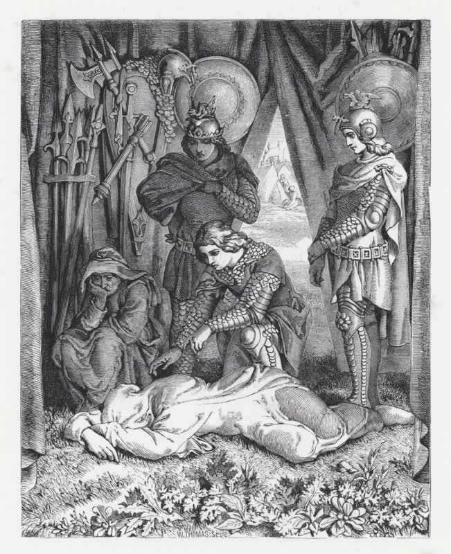 Illustrasjon for Tennysons dikt, The Princess (gravering) av Daniel (after) Maclise