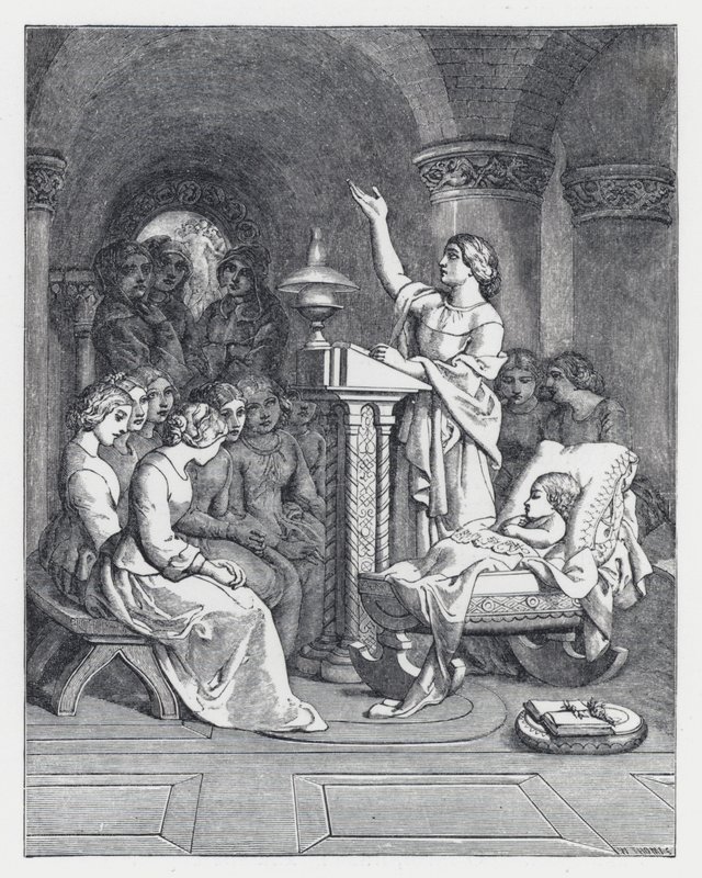 Illustrasjon for Tennysons dikt, The Princess (gravering) av Daniel (after) Maclise