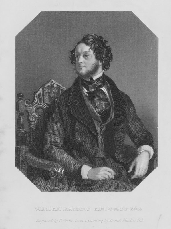Portrett av William Harrison Ainsworth (gravering) av Daniel (after) Maclise
