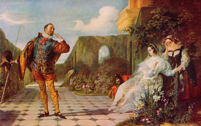Shakespeare: Malvolio og Olivia, Twelfth Night, Act III, Scene 4 (color litho) av Daniel (after) Maclise