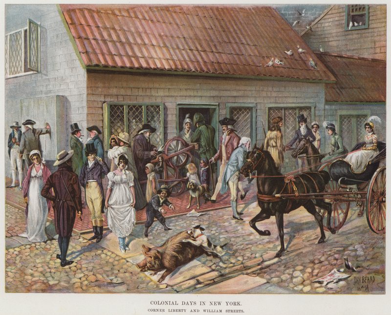 Colonial Days i New York (farge litho) av Daniel Carter  Beard