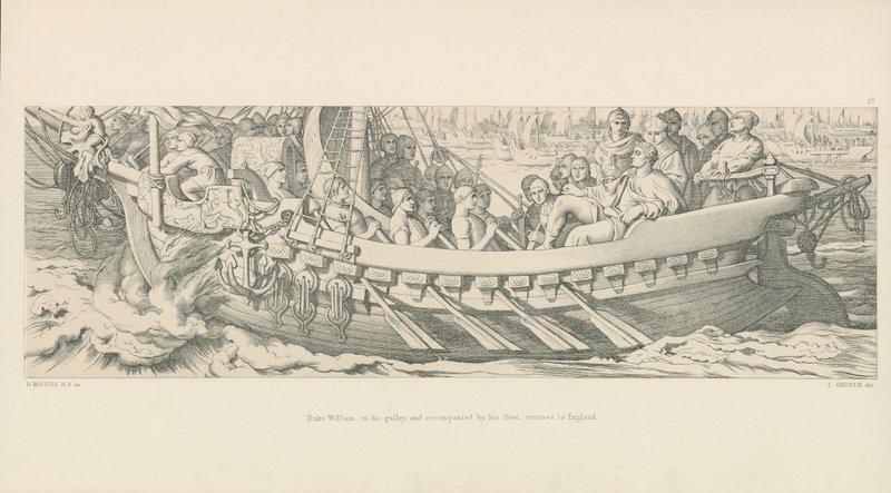 Hertug William, i sin bysse, og akkompagnert av sin flåte, krysser til England av Daniel Maclise