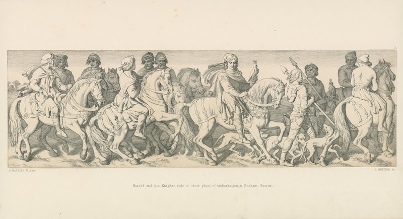 Harold og hans riddere rir til stedet for ombordstigning i Bosham, Sussex av Daniel Maclise